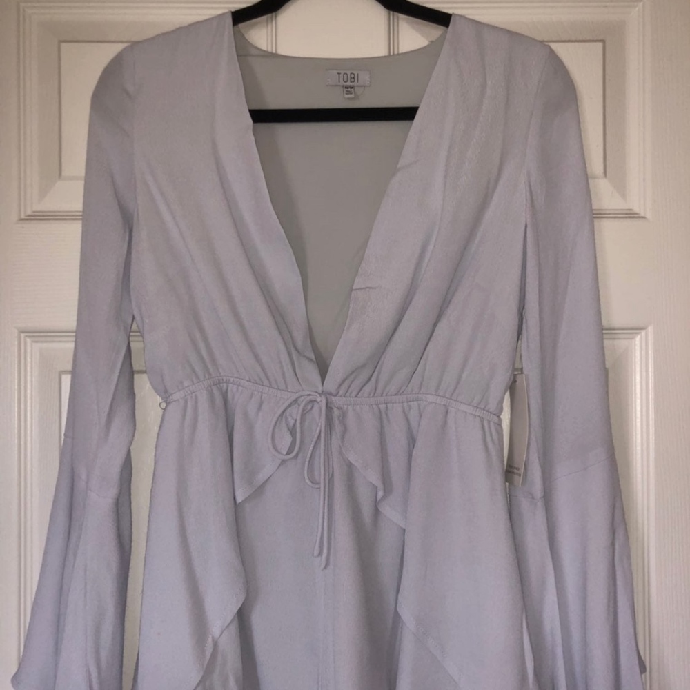 Tobi Light Blue Bell-Sleeve Romper